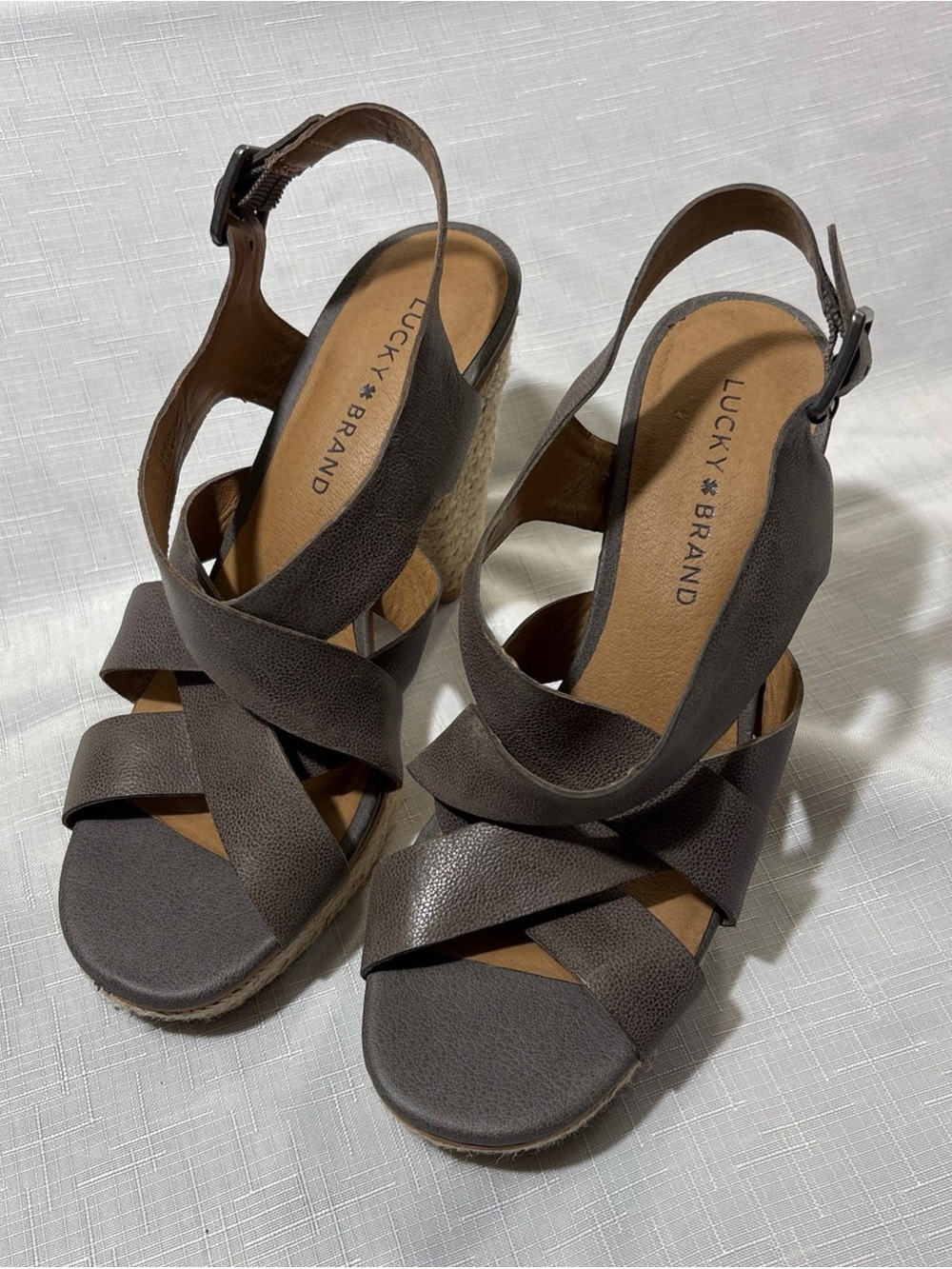 Lucky Brand Dark Brown Crisscross Wedge Sandals